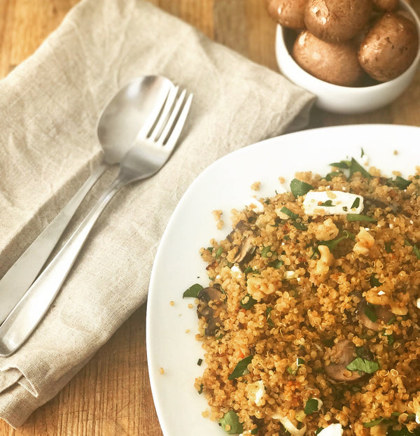 Chili Pepper Quinoa with Mushrooms and Scallions