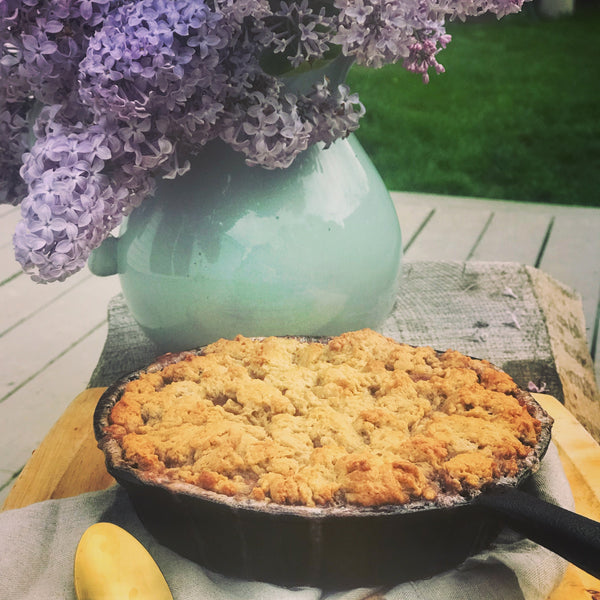 Raspberry and Rhubarb Skillet Cobbler