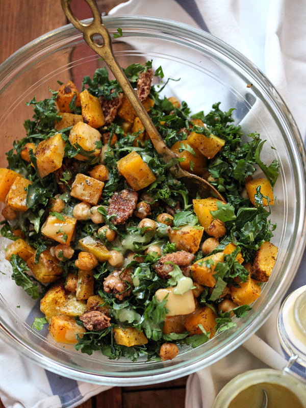 Maple Balsamic Butternut squash and Chickpeas with Kale