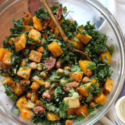 Roasted Chickpea Salad with Maple Balsamic Tahini Dressing