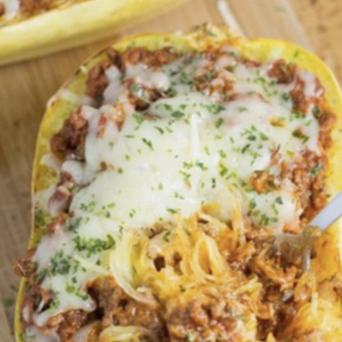 Baked Spaghetti Squash with Zesty Tomato Meat Sauce