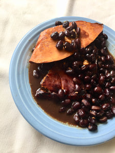 Balsamic Roasted Sweet Potatoes with Spicey Baked Beans